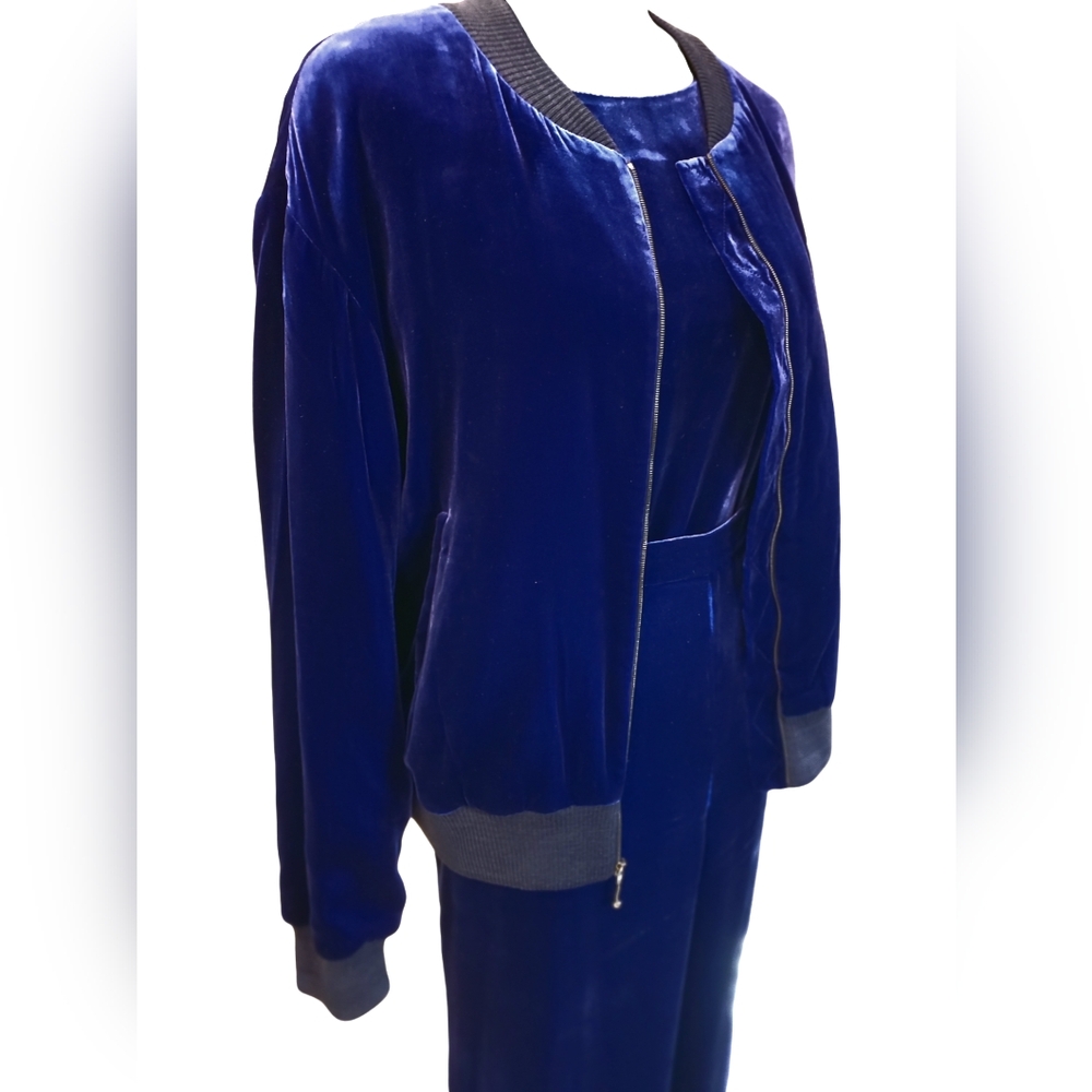 Saint John  Blue Velvet Jacket, Shell, and Pants XL